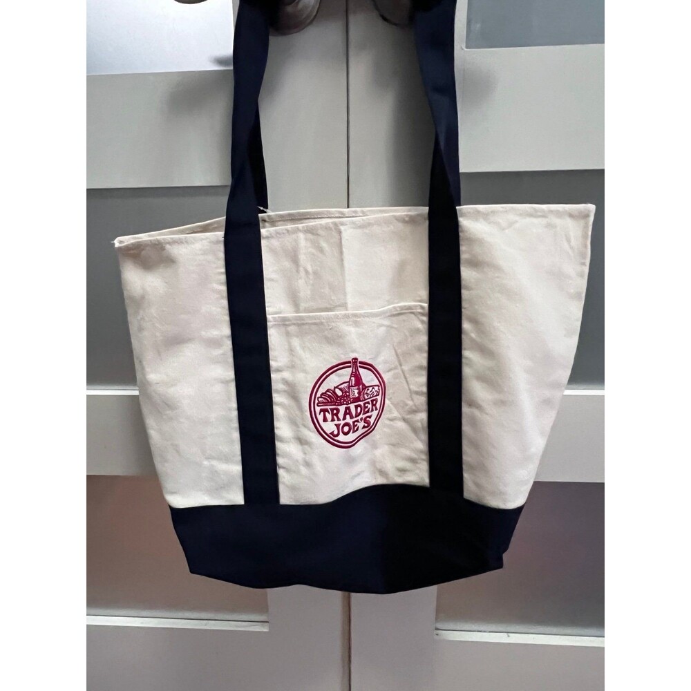 Trader Joe's Reusable Canvas  Large Tote Bag  Navy Blue
